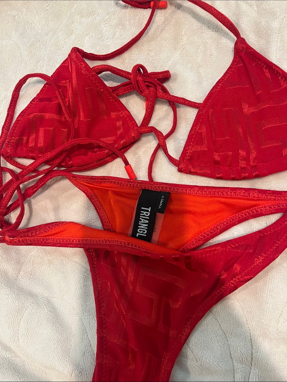 triangl swimwear Red Textured String Bikini Set